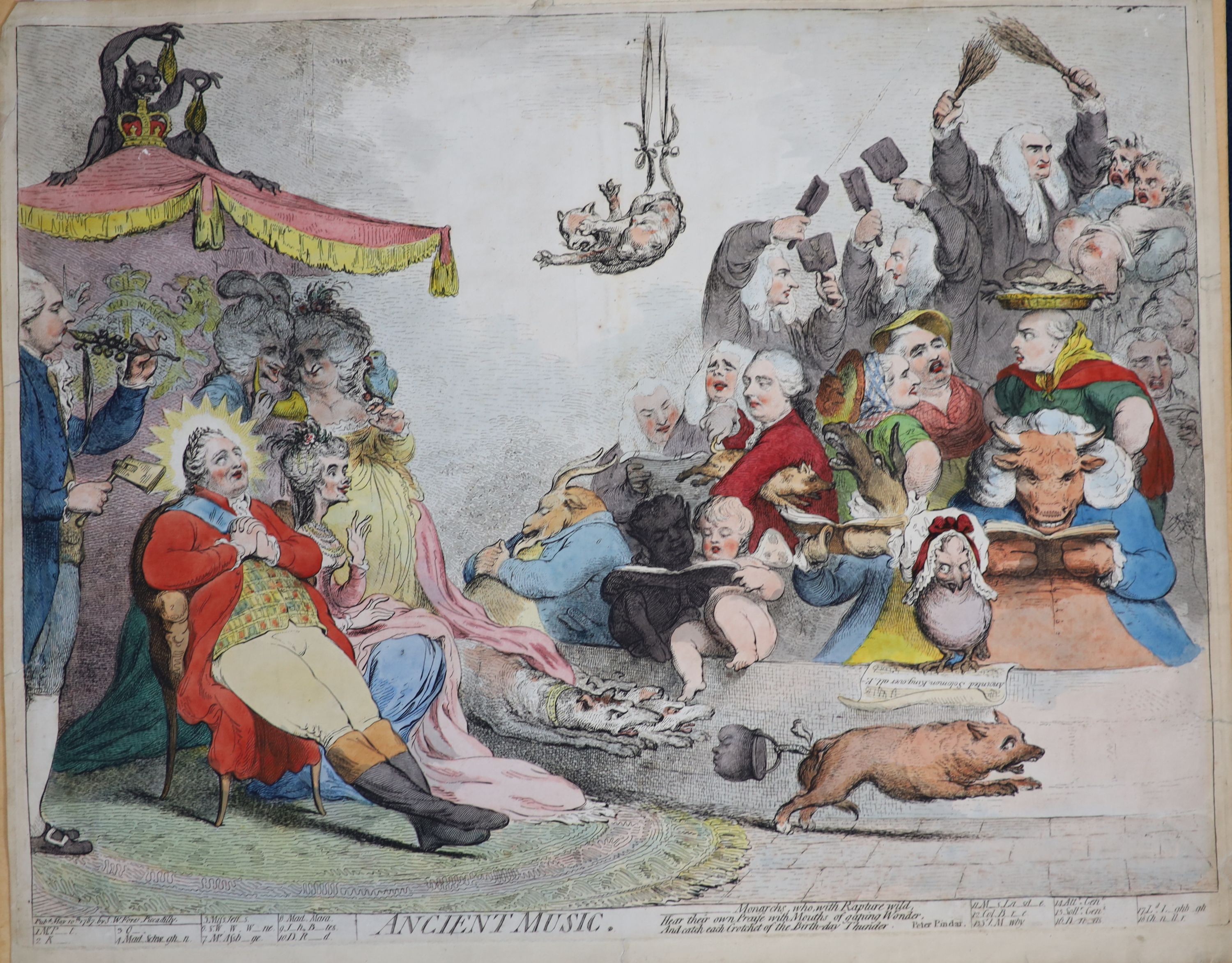 James Gillray (1757-1815), New Morality, The Bishop of A Tun’s Breeches, Making Decent, Frying Sprats/Toasting Muffins, The King of Brobdingnag, Charlotte la Corde, The Reception of the Diplomatique, The State Waggoner,